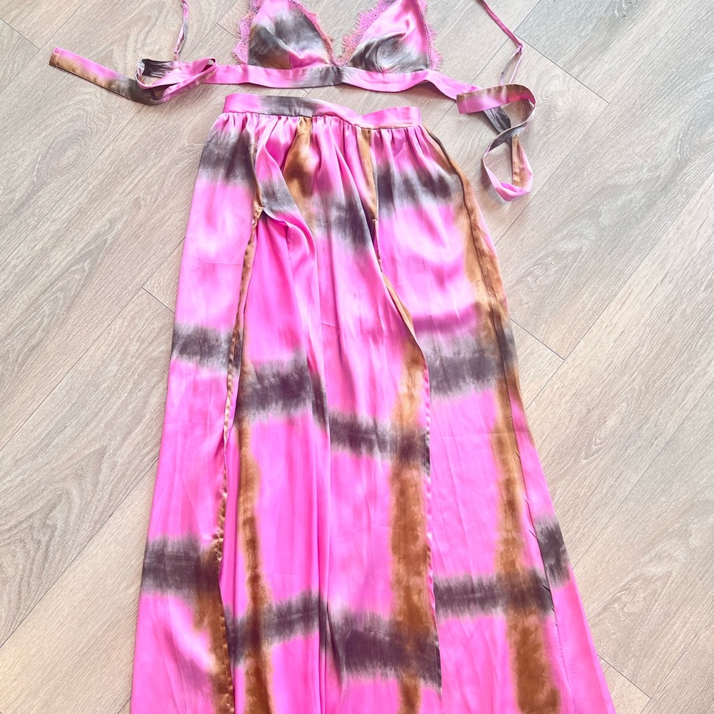 Pink and Brown Tie-Dye Maxi Dress